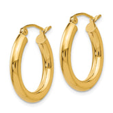 14k 3x20mm Polished Lightweight Tube Hoop Earrings